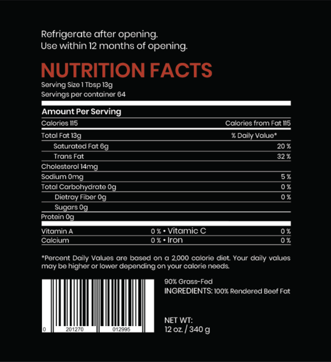 Beef Tallow 90% Grass Fed Small Batch